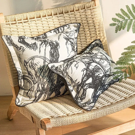 Golden horse pattern jacquard cushion in square and waist sizes with three colour options