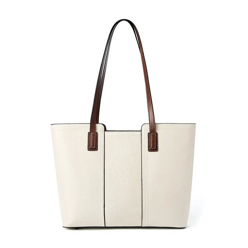 Women's genuine leather large capacity crossbody commuter bag in black, shown with internal organised compartments.