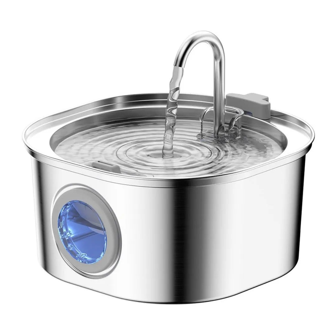 Stainless steel round pet water dispenser with 4L capacity and multiple outlet options