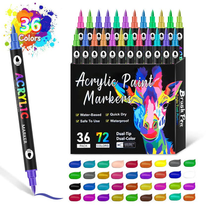 Set of double-headed acrylic marker pens showing washable opaque colours with quick-drying ink