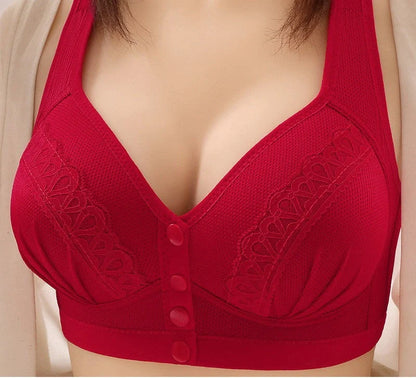 Supportive Front-Opening Bra with Adjustable Straps - Premium Polyester Fiber Construction, Full-Cup Design, and Sponge-Lined Cups for Comfort