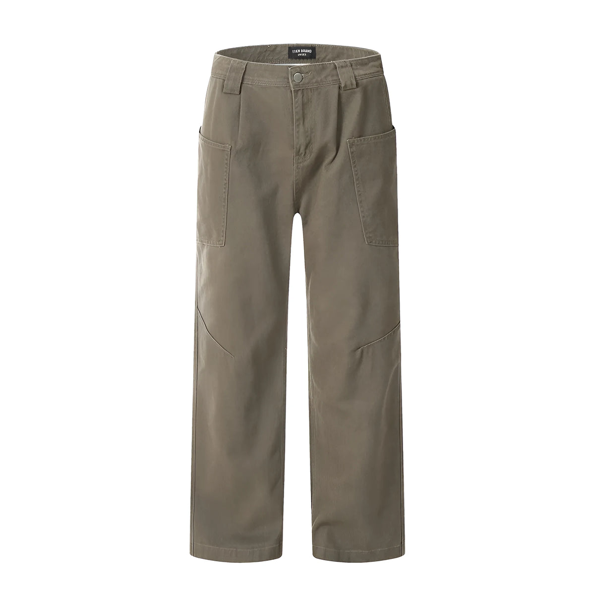 Men's cotton denim work trousers with mid waist, shown in black, brown and coffee, sizes XS to XXL for youth leisure wear.
