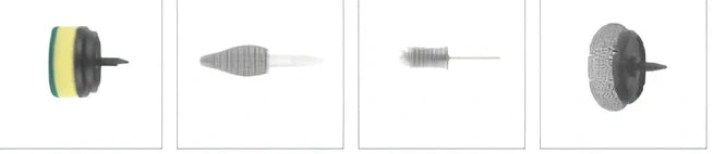 Electric cleaning brush with pink housing and multiple brush attachments for kitchen and bathroom surfaces