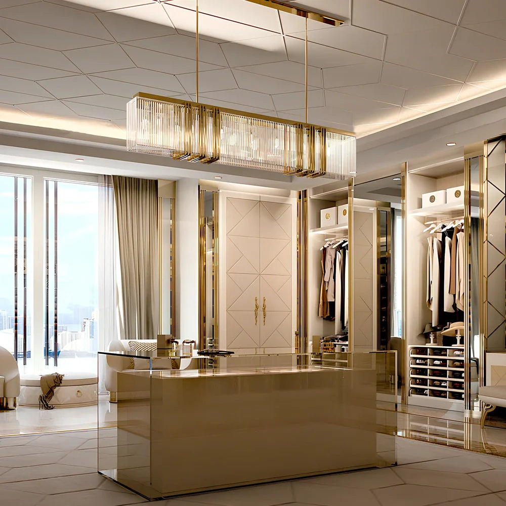 Modern glass chandelier with height adjustment mechanism and 1000mm diameter for restaurant lighting