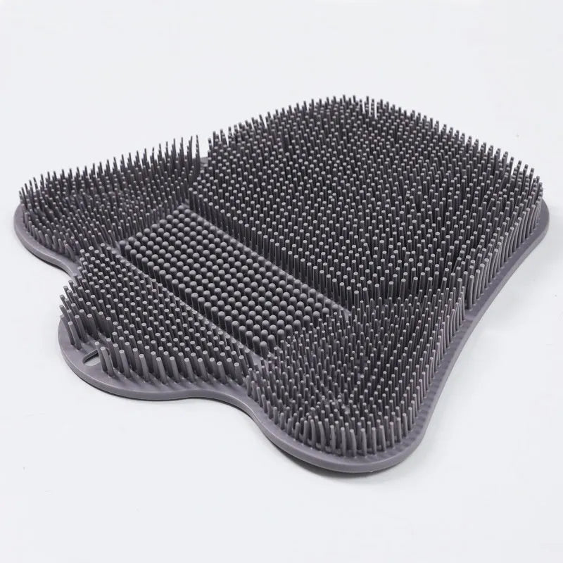 Blue silicone bath massage mat for back exfoliation measuring 31 by 32 centimetres