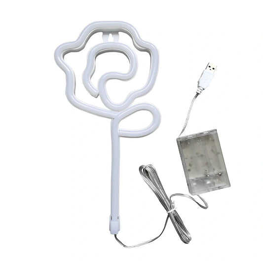 LED rose neon light with plastic shell measuring 14x28cm in multiple colour options for bedroom decoration