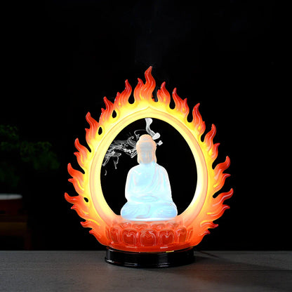 Purple sand tea pet backflow fragrance ornament with LED lighting creating cascading smoke effect