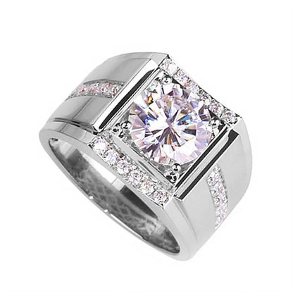 Men's adjustable open mouth ring with a geometric diamond zircon setting in a choice of metallic finishes.