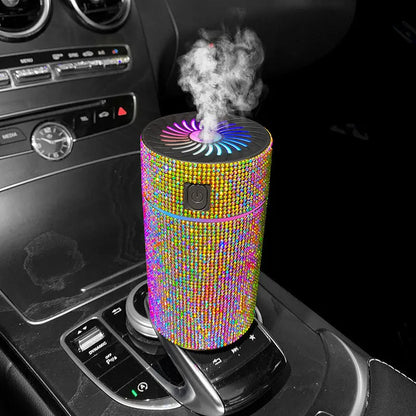 White Diamond finish car air purifier and humidifier unit mounted on a car dashboard.