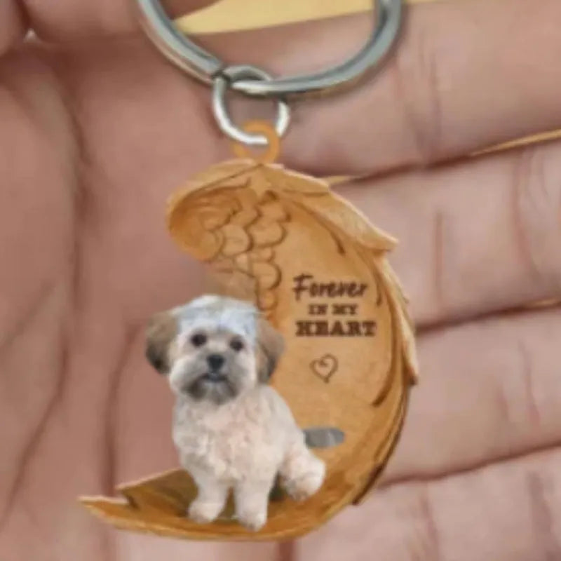 Square clear acrylic dog hanging decoration for car interior, 9cm by 9cm.