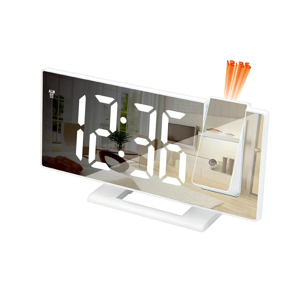 LED projection digital alarm clock with adjustable display showing time projection on ceiling