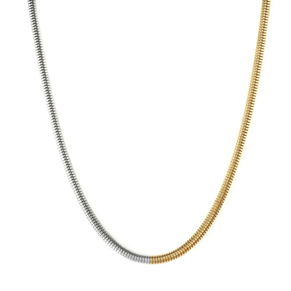Golden snake bones chain necklace with geometric design, 3mm thick and 50cm long
