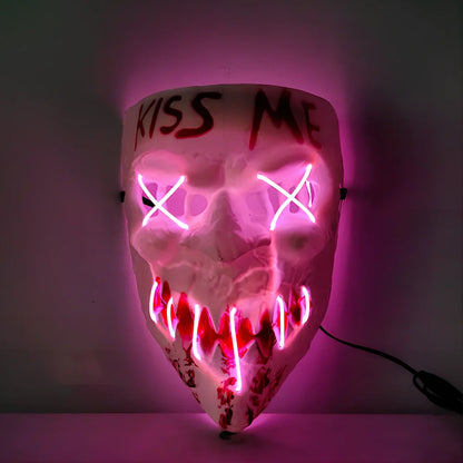 Multicolor luminous Halloween mask with adjustable glow, plastic construction in blue, green, and red options for festivals