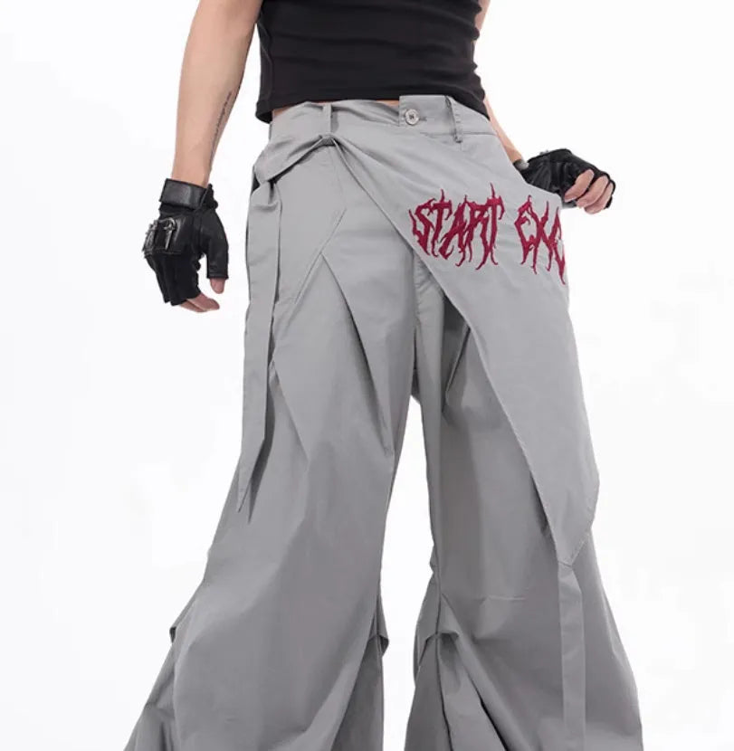 Korean style wide-leg trousers for boys in black or grey solid colour