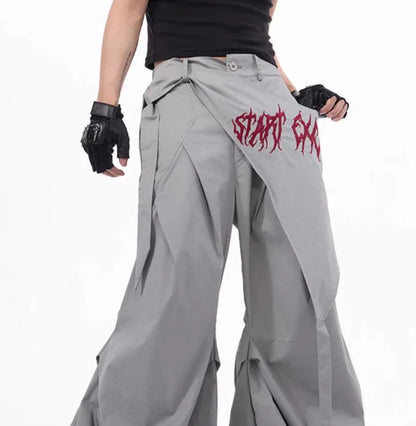 Korean style wide-leg trousers for boys in black or grey solid colour