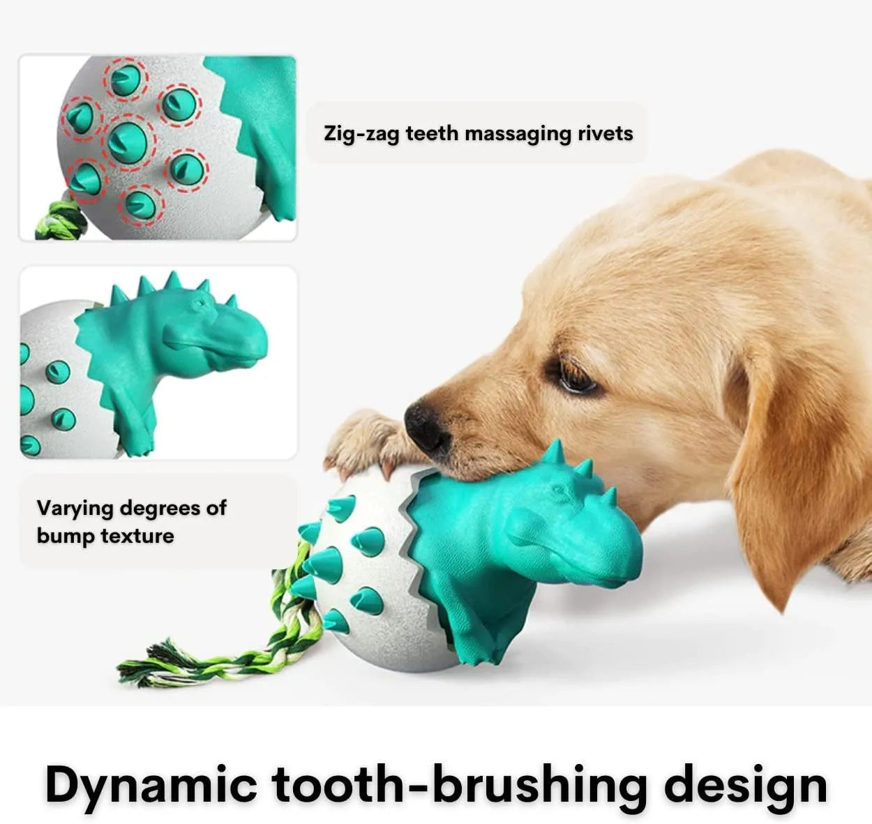Blue durable dog teething toy with interactive rope, dinosaur design, for aggressive chewers