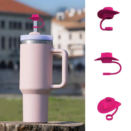 Stylish Cowboy Hat Straw Covers - Reusable drink toppers made from premium silicone for outdoor fun and fresh beverages
