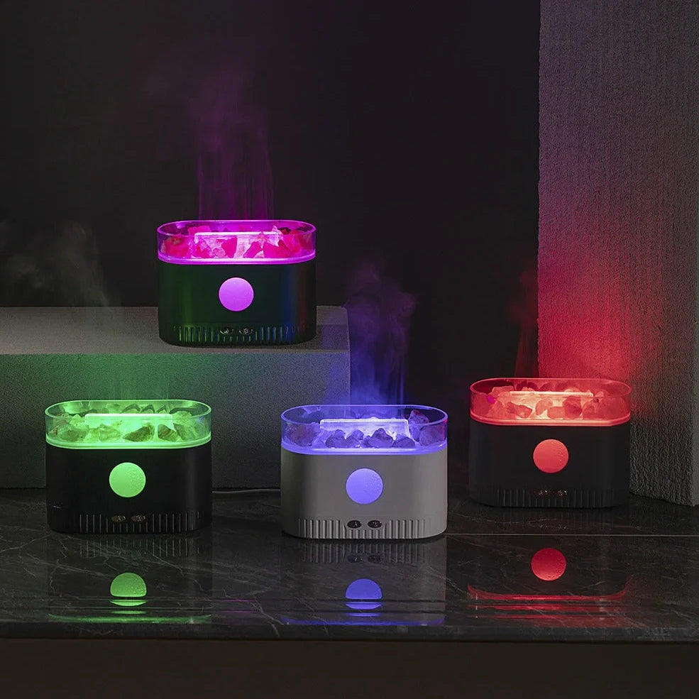 Crystal rock aromatherapy machine with flame effect and RGB lighting, 168mm height