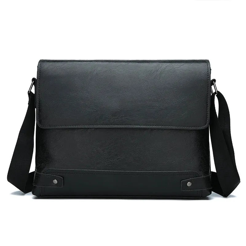 Men's PU crossbody shoulder bag in black, dark brown or khaki for business travel and commuting