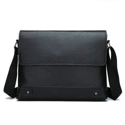 Men's PU crossbody shoulder bag in black, dark brown or khaki for business travel and commuting