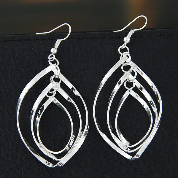 Korean style hollowed-out women's earrings in geometric alloy with electroplated finish, round circle colour, one pair