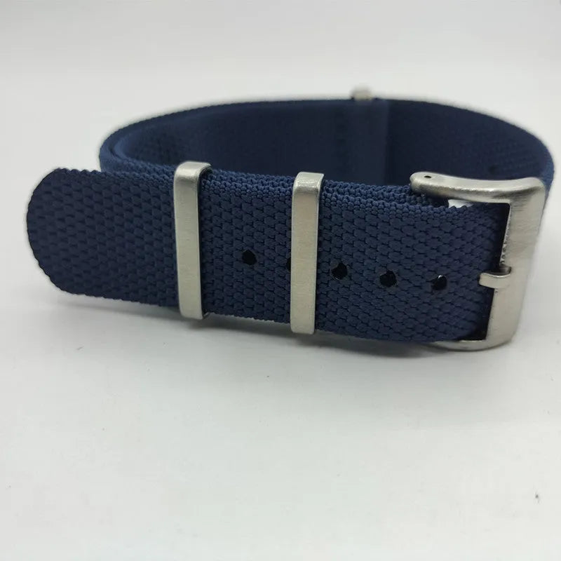 Integrated nylon watch strap in Army Green colour showing textile construction and attachment to watch lugs