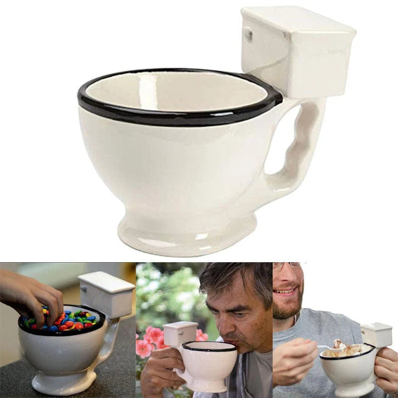 Toilet-shaped ceramic mug with handgrip, perfect for coffee or tea, 280 ml capacity