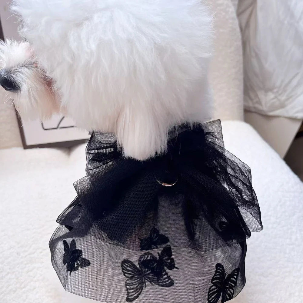 Black gauze princess tulle skirt for small dogs and cats with size options from XS to XL