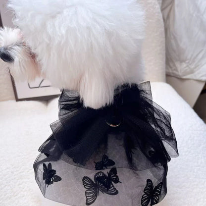 Black gauze princess tulle skirt for small dogs and cats with size options from XS to XL