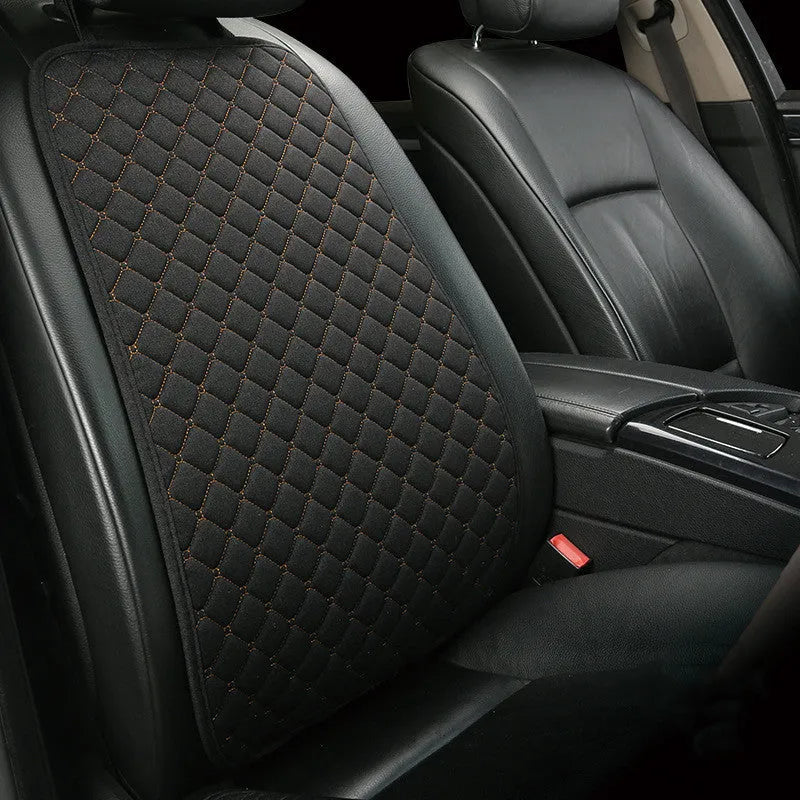 Flax linen car seat cover protector in beige, black, red and brown, with cushion and five-seat style options.