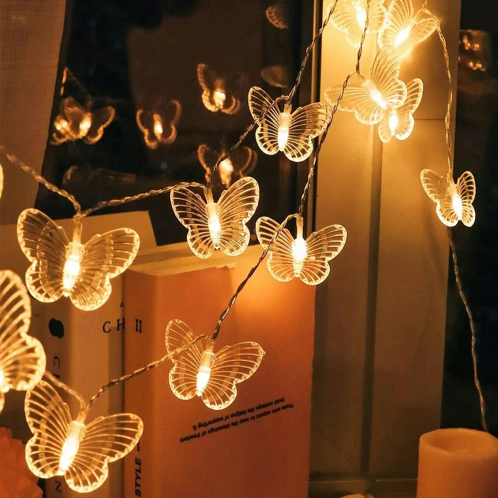 3-metre Christmas light string with 20 butterfly-shaped lights, battery-powered for festive decoration