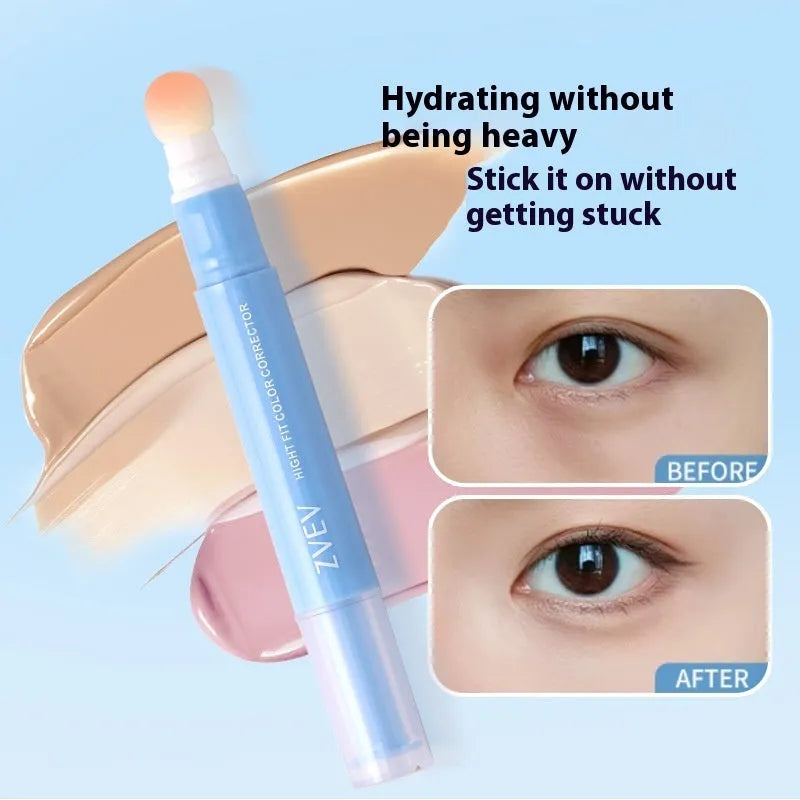 Concealer pen with sponge brush head applicator showing three shade options: brightening, pink flesh, and flesh colour