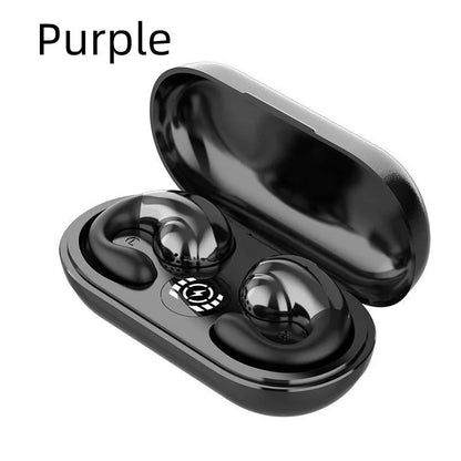 Wireless Bluetooth sports headphones with ear clip design in multiple colours on a black background