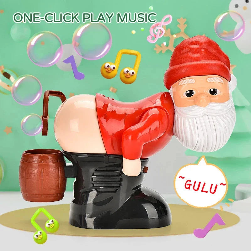 Festive Santa Claus-themed bubble machine with charming holiday music and durable ABS construction