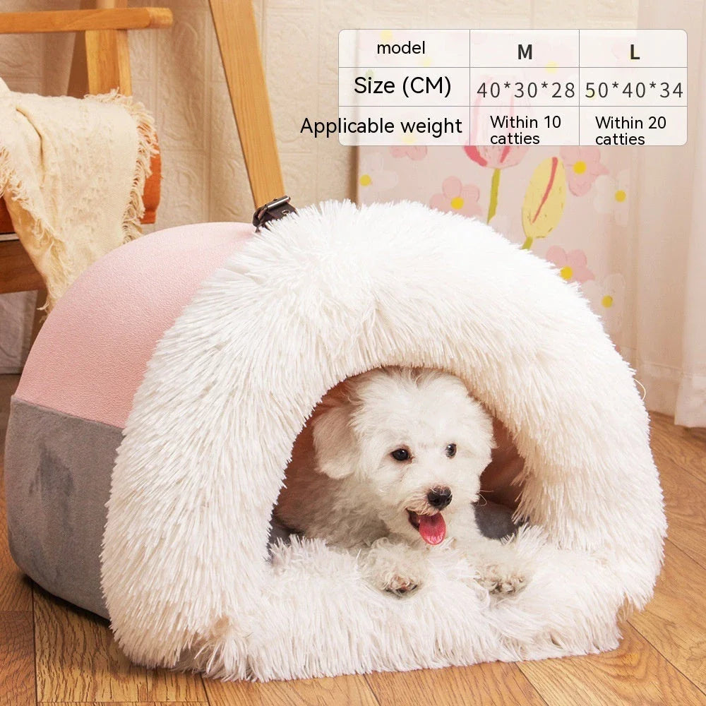 Cozy Canine Retreat: Portable Plush Pet Nest with Semi-Enclosed Design for Autumn and Winter