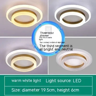 Modern simple LED ceiling light in black or gold for corridors and hallways with three light colour options.
