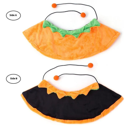 Reversible Halloween pumpkin cloak for dogs and cats in plush fabric