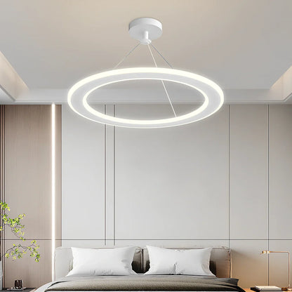 Circular LED bedroom chandelier with iron body and PMMA shade in black, gold or white
