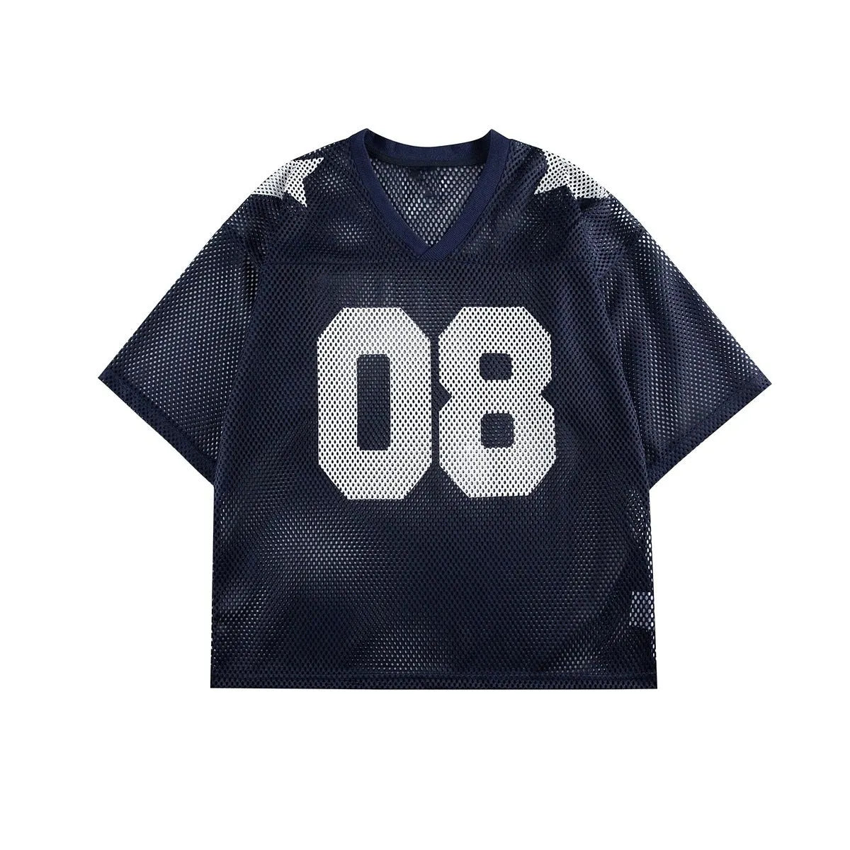 Black loose fit half sleeve shirt with a white letter print, laid flat.