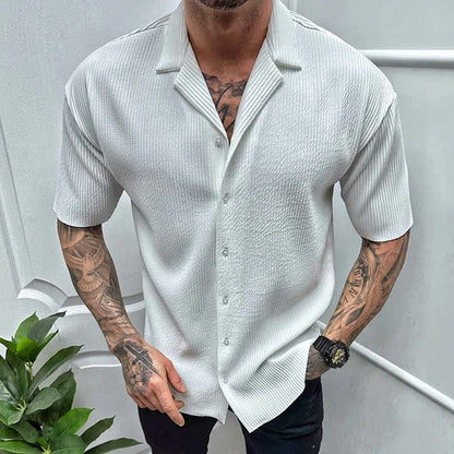 Men's stylish cotton blend short sleeve cardigan shirt in solid colors