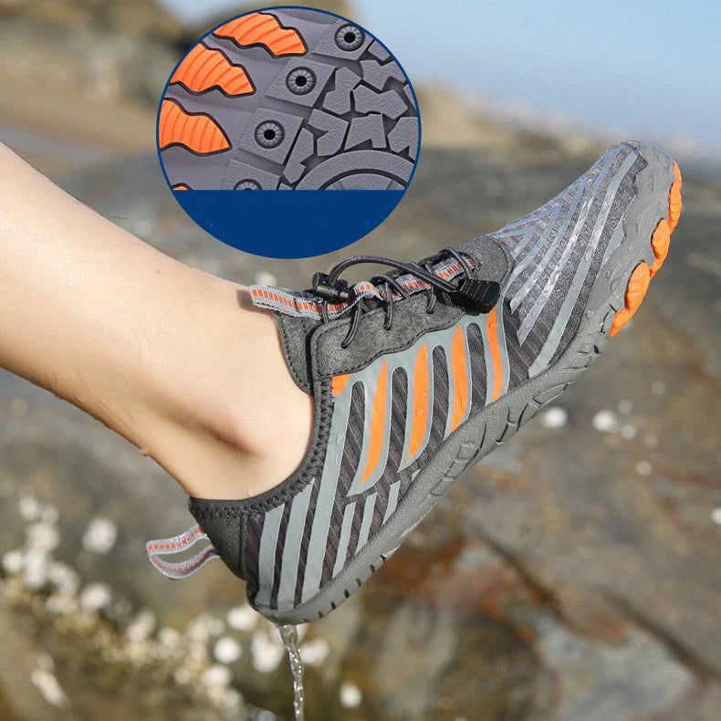 Leisure swimming wading shoes with non-slip rubber sole in grey, black, white, and moonlight colors