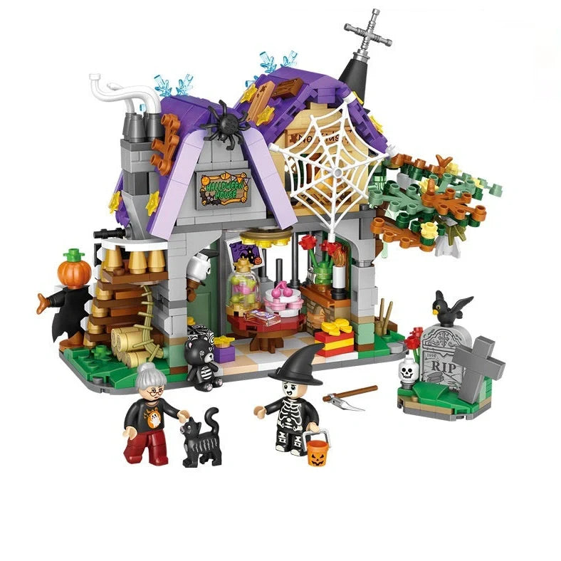 783-piece ABS plastic Halloween building bricks set assembling 30cm haunted house carriage decoration