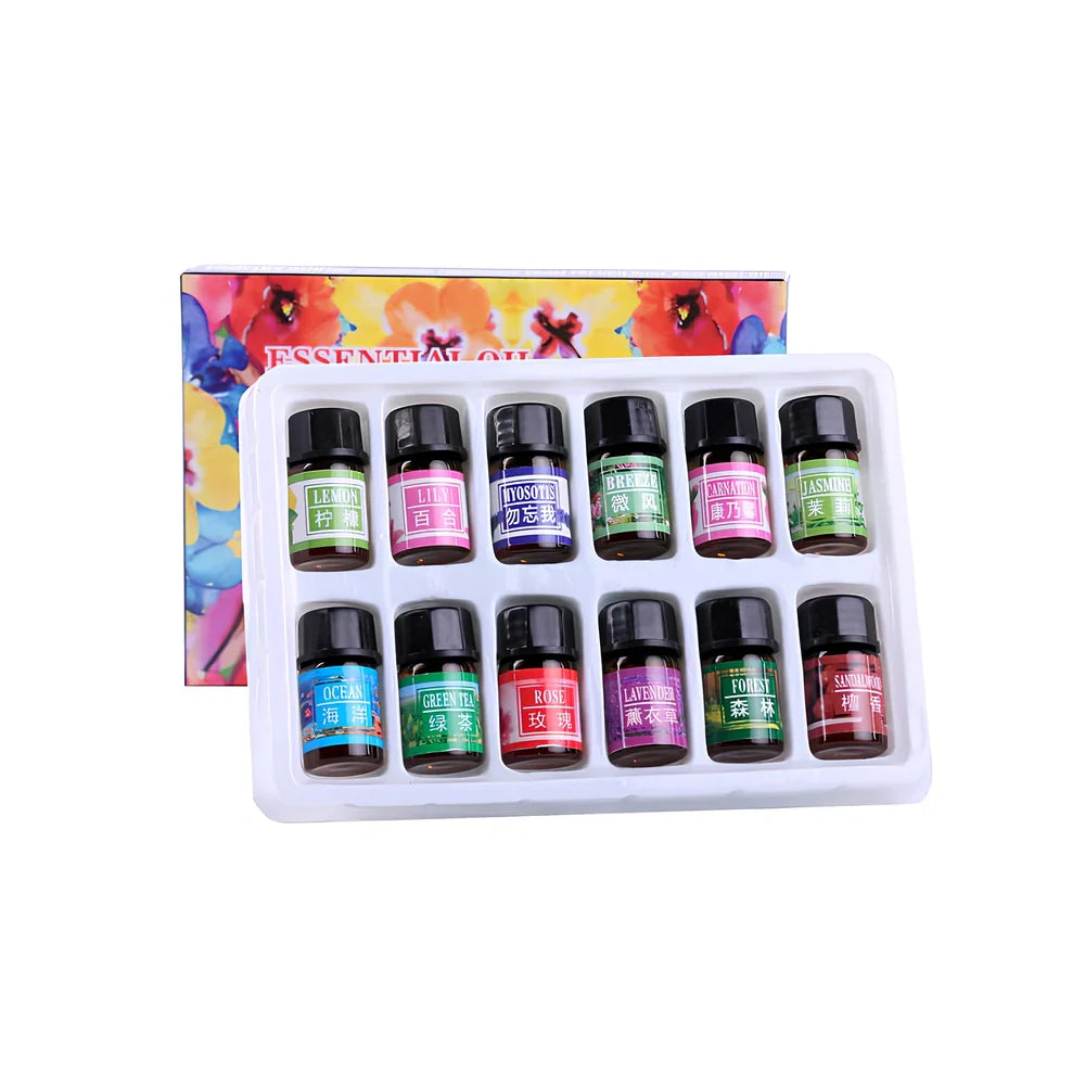 12 water-soluble essential oil sticks for humidifiers in 3ml bottles with rose, lavender, lemon fragrances