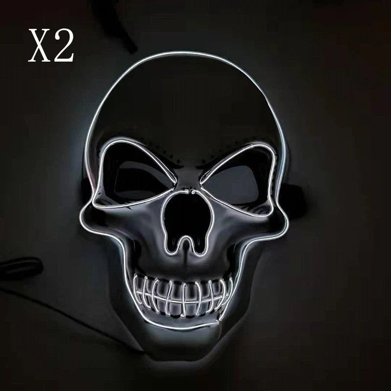 A bone-chilling LED-illuminated skull Halloween mask with adjustable lighting modes for spooky holiday fun