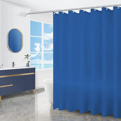 PEVA shower curtain with geometric abstract pattern and stainless steel buttonholes, available in multiple sizes and colours