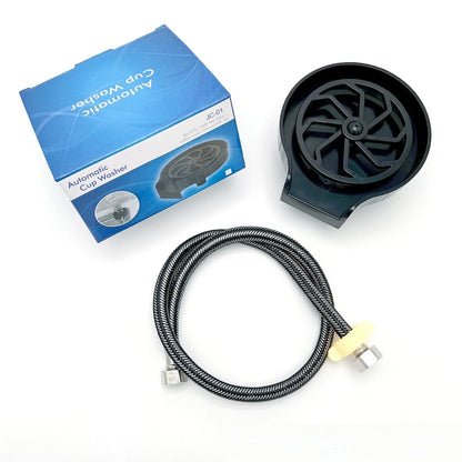 Embedded bar counter cup washer with seven stainless steel nozzles in black ABS housing