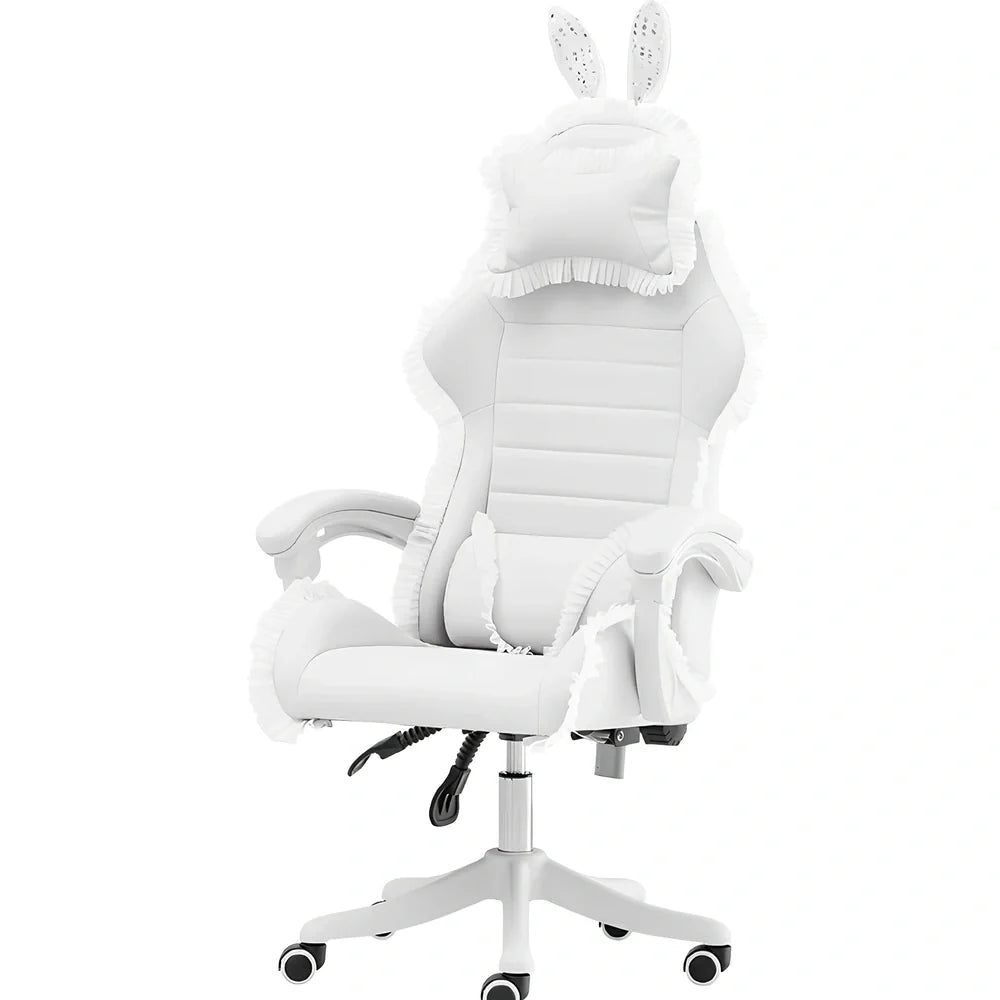Adjustable height computer gaming chair with swivel base in green lace pattern