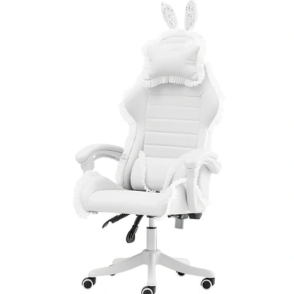Adjustable height computer gaming chair with swivel base in green lace pattern