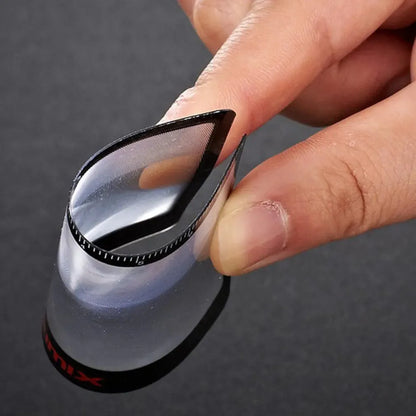 Portable black or white plastic card magnifier reading glasses in folded and unfolded positions