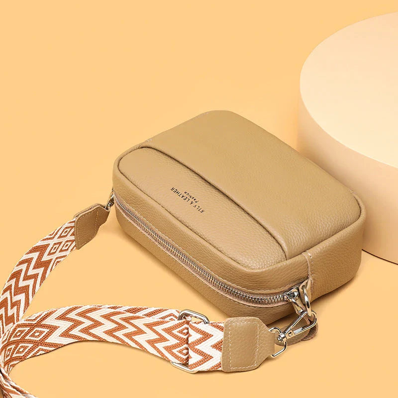 Fashionable crossbody bag with stylish rhombus embroidered shoulder strap in various color options